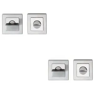 2 PACK - Thumbturn Lock and Release Handle Concealed Fix Square Rose Bright & Satin Steel