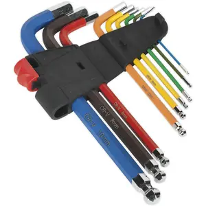 9 Piece Colour Coded Long Ball-End Hex Key Set with Anti-Slip Grip - Precision Tools for DIY and Professionals