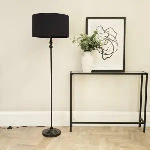 ValueLights Maggie Black Metal Candlestick Floor Lamp with Black Fabric Lamp Shade