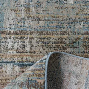 Beige Blue Living Area Rug with Distressed Finish 80x150cm