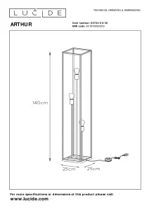 Lucide Arthur Modern Floor Lamp - 3xE27 - Black