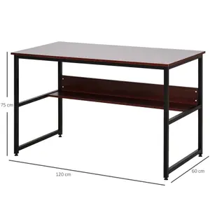 HOMCOM 2-Tier Writing Desk Metal Frame Smooth Shelves Storage Shelf Brown