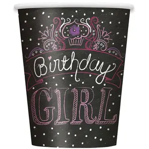 Unique Party Birthday Girl Paper Party Cup (Pack of 8) Black/White/Pink (One Size)