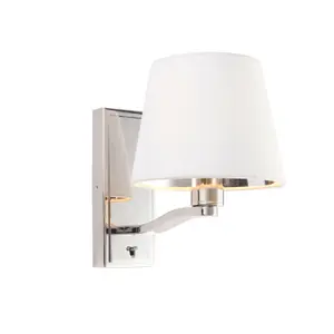 Wall Light Bright Nickel Plate & Vintage White Fabric 40W E14 Dimmable