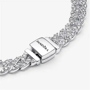 Pandora Timeless Pavé Cuban Chain Bracelet - Sterling Silver / Cubic Zirconia - Sz. 20 cm