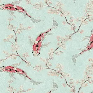 Asian Fusion Koi Wallpaper Pale Teal AS Creation 37462-1