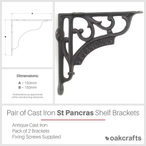 Oakcrafts - Pair of Antique Cast Iron London St Pancras Shelf Brackets - 150mm x 150mm