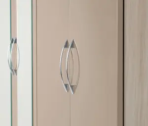 Nevada 6 Door 2 Drawer Mirrored Wardrobe in Oyster Gloss and Oak Effect Finish