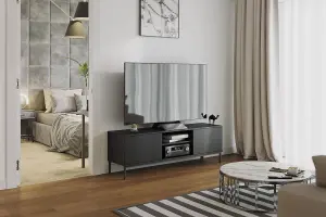 Querty 05 TV Cabinet in Black Matt - Modern Elegance with Ample Storage - W1500mm x H500mm x D410mm