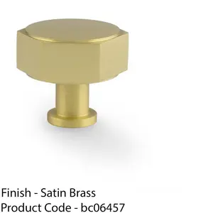 Industrial Hex Cabinet Door Knob - 40mm Satin Brass Cupboard Pull Handle