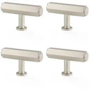 4 PACK - Industrial Hex T Bar Cabinet Door Knob - 55mm x 38mm - Satin Nickel Pull Handle