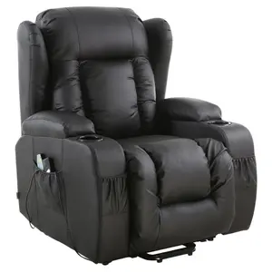 Caesar Single Motor Electric Rise Recliner Bonded Leather Armchair Electric Lift Riser Chair (Black)