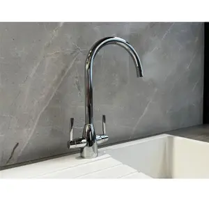 Liquida LT03CH Monobloc Swan Neck Twin Lever Chrome Kitchen Mixer Tap