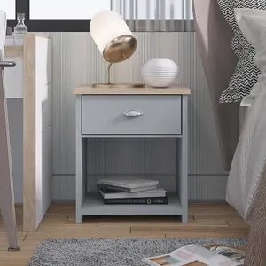 Matt Grey Bedside Lamp Table Oak Effect Top