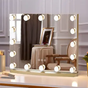 Hollywood Gold Makeup Vanity Mirror with 16 LED Bulbs Dimmable 50cm W x 42cm H