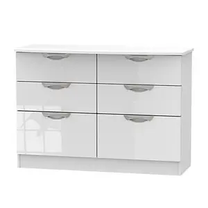 Chelsea Ready assembled Gloss white MDF 6 Drawer Midi Chest of drawers (H)795mm (W)1120mm (D)415mm