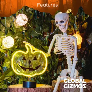 Global Gizmos LED Halloween Pumpkin Light / Bright Orange Neon Lamp / Battery Operated / Spooky Halloween Decoration