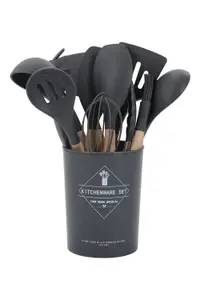 11 Piece Silicone Kitchen Utensil Set for Nonstick Cookware in Dark Grey