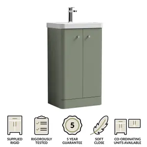 Floor Standing 2 Door Vanity Unit with Ceramic Basin - 500mm - Satin Green