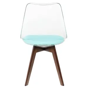 Soho Clear and Aqua Plastic Dining Chair with Squared Dark Wood Legs