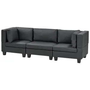 3-Seater Modular Faux Leather Sofa Black UNSTAD