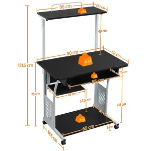 Yaheetech Black 3 Tiers Computer Desk with Printer Shelf