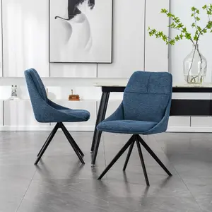 Luna Modern Fabric Dining Chair Padded Seat w Arms Metal Leg Kitchen 4 Pcs (Blue)