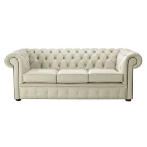 Chesterfield 3 Seater Shelly Cream Real Leather Sofa Bespoke In Classic Style