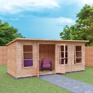 Dahlia 16x6ft Pent Summerhouse with double doors and 3 opening windows