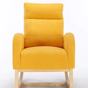 Mid Century Modern Teddy Fabric Upholstered Rocking Chair Padded Seat For Living Room Bedroom, Yellow