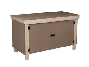 Wooden MDF Top Workbench With Lockable Cupboard (V.9) (H-90cm, D-70cm, L-210cm) with double shelf