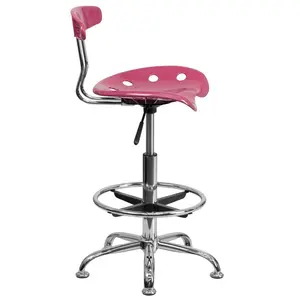 Vibrant Chrome Drafting Stool with Tractor Seat Pink