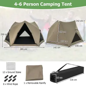 Costway 4-6 People Pop-up Camping Tent 6-Sided Family Tent Portable Hiking Tent