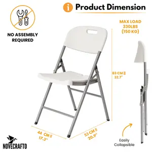 Heavy Duty Folding Chair - 53 x 44 x 83 cm HDPE Plastic & Powder Top with Coated Steel Frame, Indoor & Outdoor Use