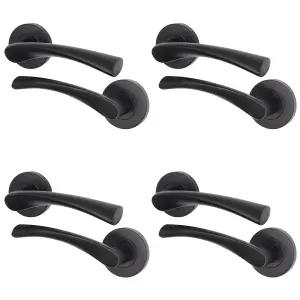 AFIT Matt Black Internal Door Handle - 4 Pairs Matt Black Lever on Rose Round Handles Novi Range