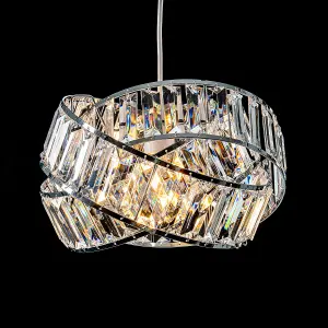 Modern Interwoven Rings pendant Chrome Light Shade with Clear Acrylic Crystals 19cm x 29cm