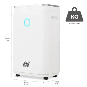 NETTA 20L Low Energy Dehumidifier with Continuous Drainage and Timer - Ideal for Damp, Condensation and Laundry Drying