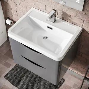 Nes Home Merton 600mm Steel Grey Gloss Bathroom Wall Hung Basin Vanity Unit