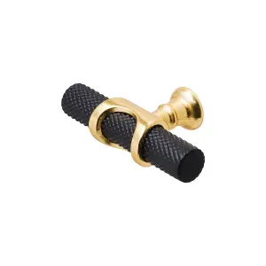 DecorAndDecor - AMELIA Matt Black & Gold Knurled T-Bar Kitchen Cabinet Pull Knob Handles - Pair