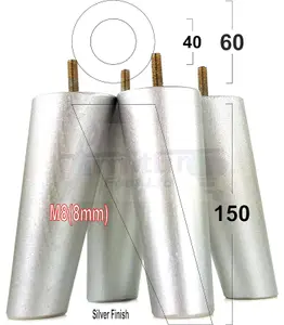 Angled Wood Furniture Feet 150mm High Silver Replacement Furniture Legs Set Of 4 Sofa Chairs Stools M8