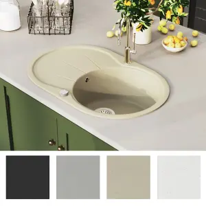 Berkfield Granite Kitchen Sink Single Basin Oval Beige