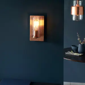 Luminosa Palermo Wall Lamp Hammered Copper Plate, Textured Clear Glass