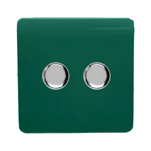 Trendi Switch 2 Gang 1 or 2 way 150w Rotary LED Dimmer Light Switch in Dark Green