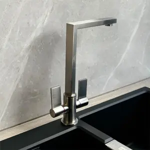 Liquida W17BN Twin Lever 360 Degree Swivel Spout Brushed Nickel Kitchen Tap