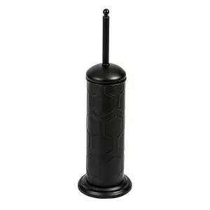 Showerdrape Hex Black Toilet Brush & Holder Embossed Steel