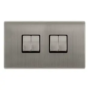 Stainless Steel Screwless Plate 10A 4 Gang 2 Way Ingot Light Switch - Black Trim - SE Home