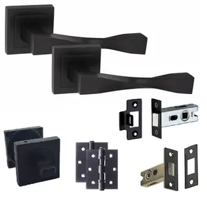 1 Set Straight Astrid Design Bathroom Complete Door Handle Set Matt Black Finish