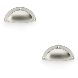 2 PACK - Half Moon Cup Handle - Satin Nickel 86mm Centres Solid Brass Shaker Drawer Pull