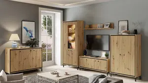 Parii Hinged Door Wardrobe in Oak Artisan - W890mm H1960mm D540mm, Elegant and Functional