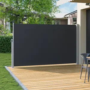 Outdoor Grey Folding Retractable Garden Sided Awning  Waterproof Sunshade Privacy Panel Gazebo Sidewall Panels 300 x 180 cm